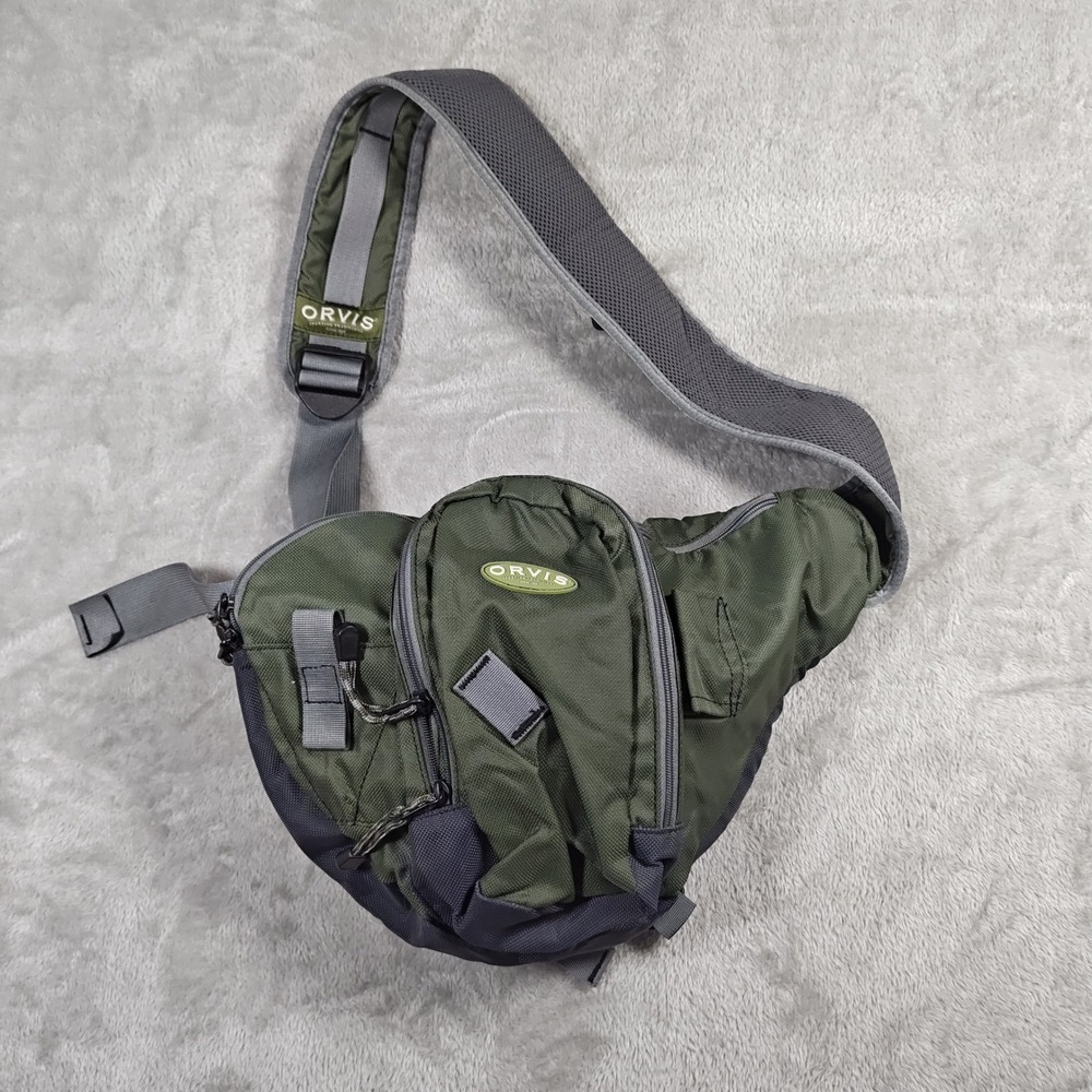 Orvis Sling Pack Men Green Fishing Bag Padded Crossbody Strap Ripstop Nylon Pack